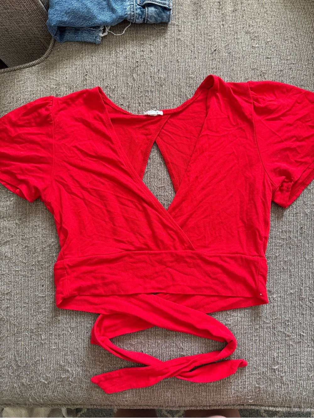 Garage Red Wrap Crop Top with Tie Detail